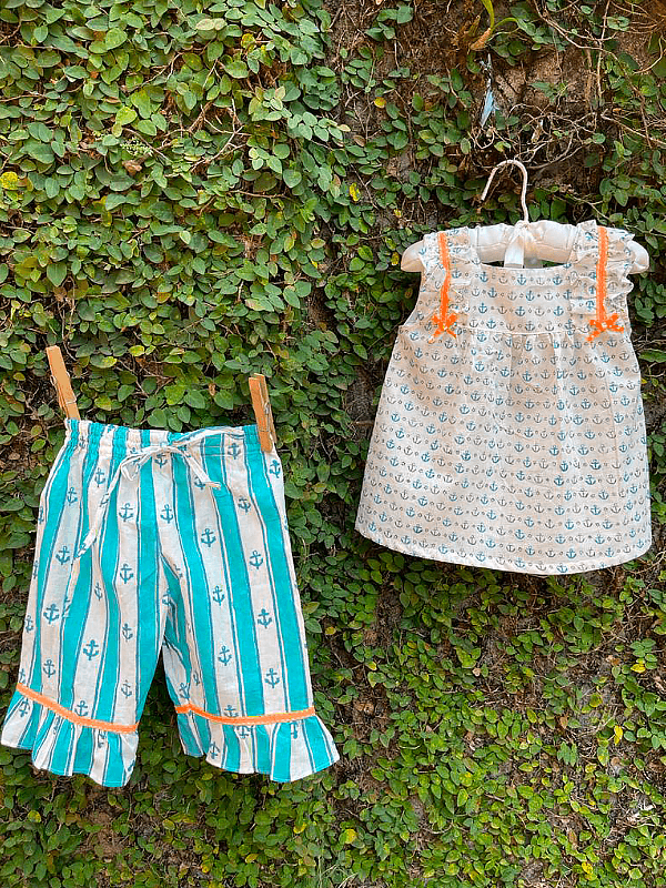 ANCHOR BLUE - LITTLE GIRLS COTTON PYJAMA SET - www.indiancart.com.au - Nightgowns - 5-6 YRS, 7-8 YRS - www.indiancart.com.au