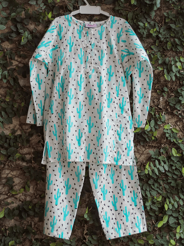 FULL SLEVE COOL CACTI KIDS NIGHTWEAR - www.indiancart.com.au - Nightgowns - 8-9 YRS - www.indiancart.com.au