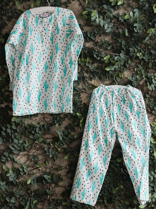 FULL SLEVE COOL CACTI KIDS NIGHTWEAR - www.indiancart.com.au - Nightgowns - 8-9 YRS - www.indiancart.com.au