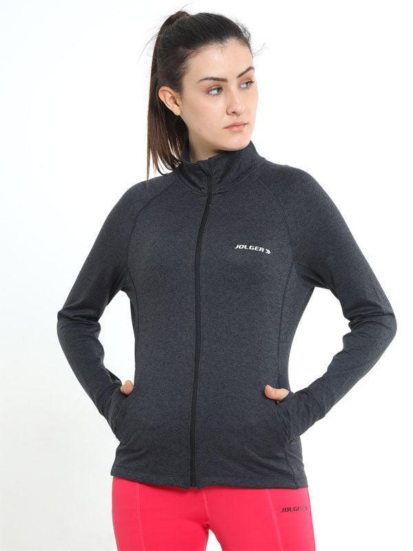 Jolger Active wear Polyester Dark Grey Colour Stretchable Women’s Full Zip Jacket - www.indiancart.com.au - Activewear - Jolger - Jolger