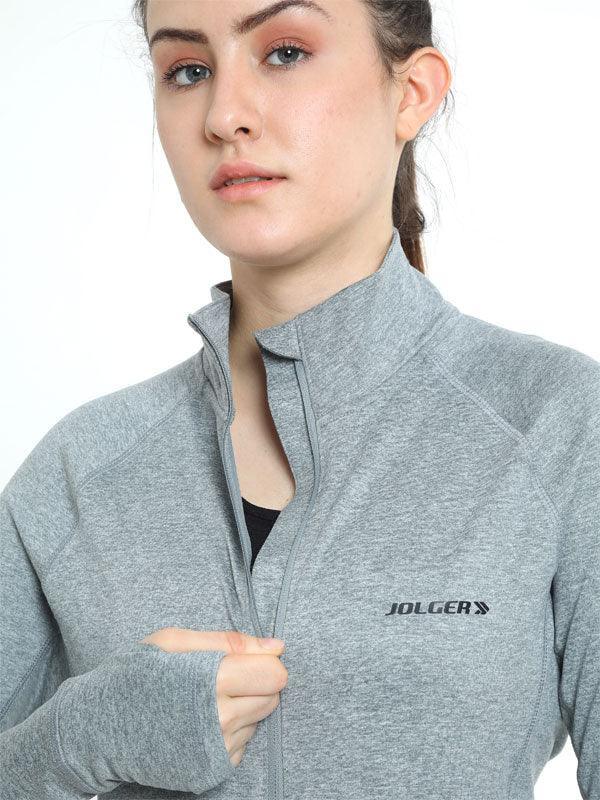 Jolger Active wear Polyester Grey Colour Stretchable Women’s Full Zip Jacket - www.indiancart.com.au - Activewear - Jolger - Jolger