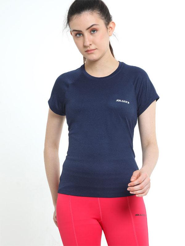 JOLGER Women's Polyester Blue colour Crew Neck T-Shirt with Perforations - www.indiancart.com.au - T-Shirt - Jolger - Jolger