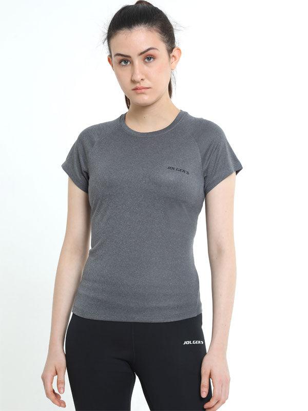 JOLGER Women's Polyester Grey colour Crew Neck T-Shirt with Perforations - www.indiancart.com.au - T-Shirt - Jolger - Jolger