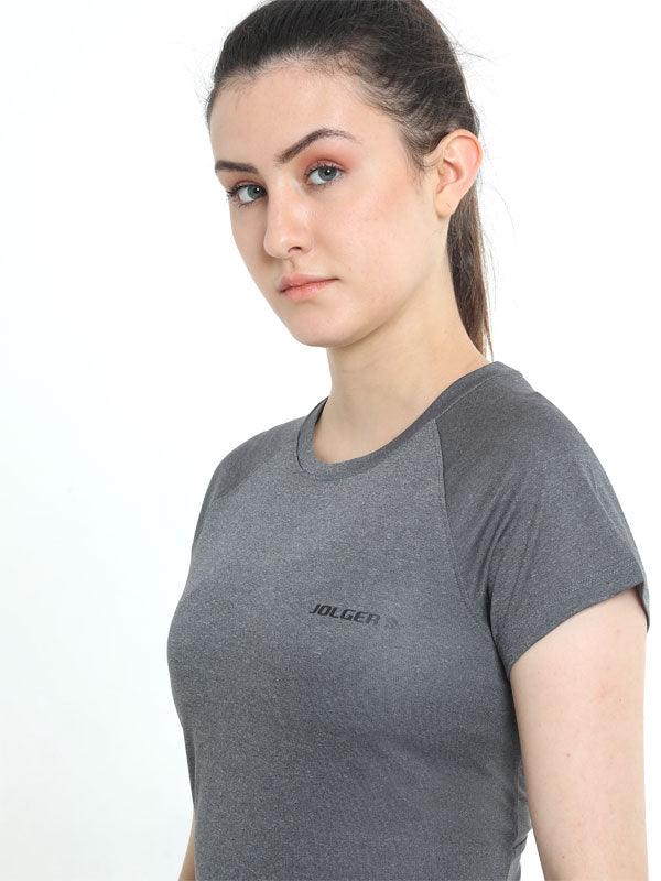 JOLGER Women's Polyester Grey colour Crew Neck T-Shirt with Perforations - www.indiancart.com.au - T-Shirt - Jolger - Jolger