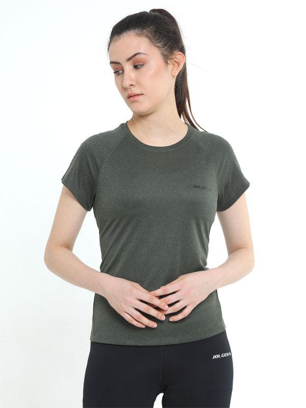 JOLGER Women's Polyester Ritzy Green colour Crew Neck T-Shirt with Perforations - www.indiancart.com.au - T-Shirt - Jolger - Jolger