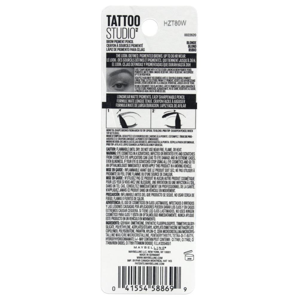 MAYBELLINE 0.73g TATTOO STUDIO LONGWEAR BROW PENCIL 250 BLONDE (CARDED) - www.indiancart.com.au - Eye Liner - Maybelline - Maybelline