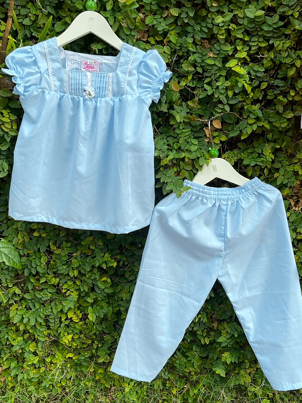 MUMMY AND ME - Blue colour PASTEL PYJAMA SET FOR LITTLE GIRLS - www.indiancart.com.au - Nightgowns - 7-8 YRS, 8-9 YRS - www.indiancart.com.au