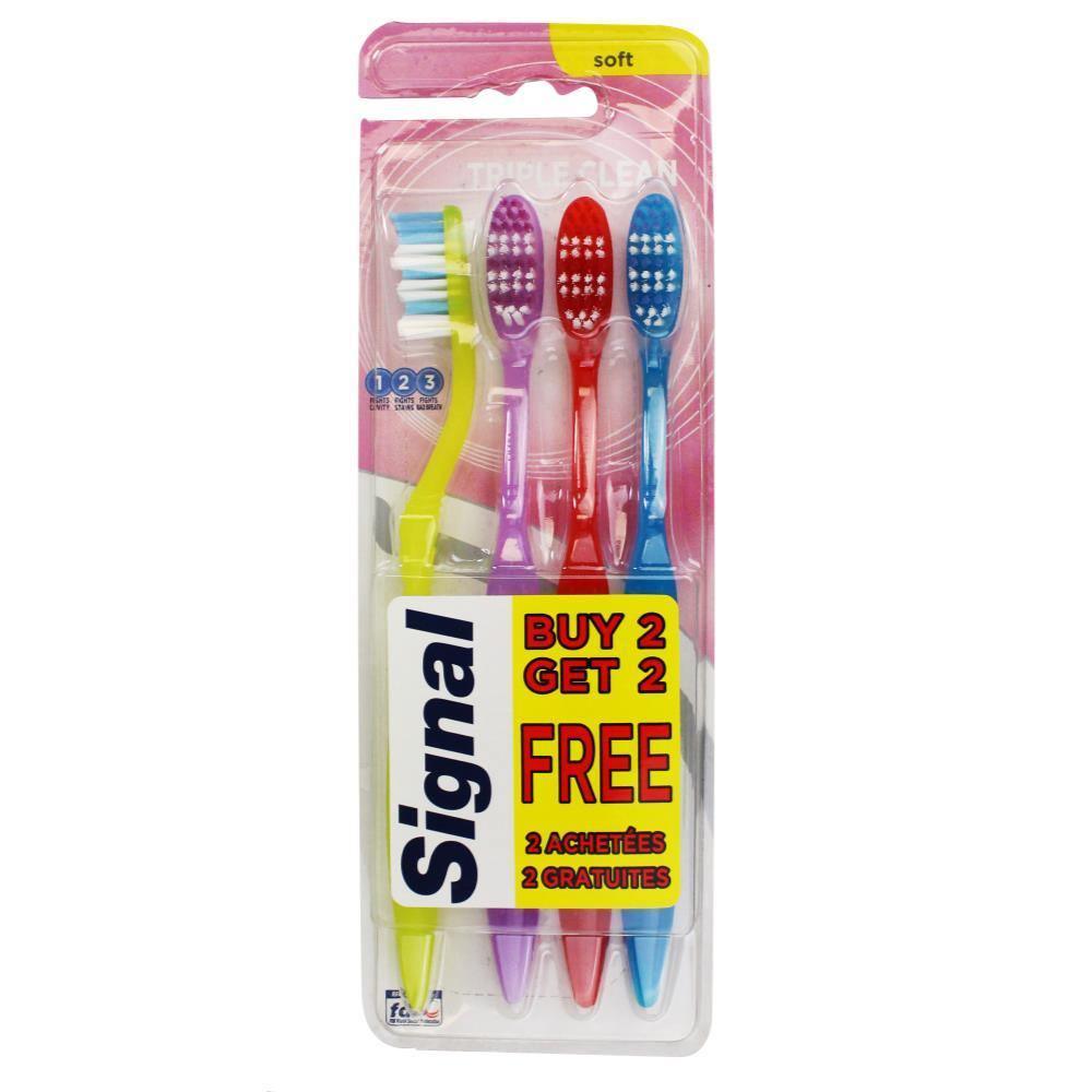 SIGNAL Packet of 4 (PK4) Toothbrushes TRIPLE CLEAN SOFT- Buy 2 Get 2 free - www.indiancart.com.au - Mouth Care - Signal - Signal