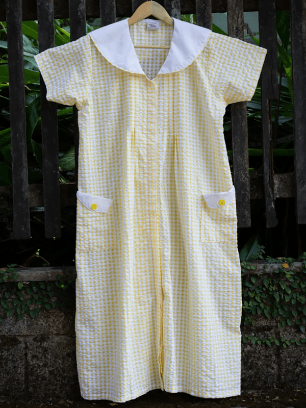 FULL OPEN YELLOW CHECK COLLARED NIGHT WEAR - www.indiancart.com.au - Nightgowns - - www.indiancart.com.au