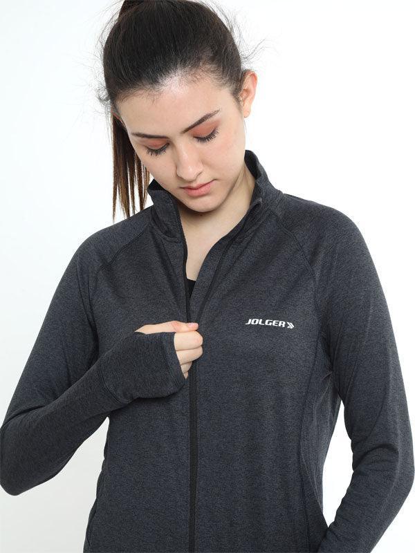 Jolger Active wear Polyester Dark Grey Colour Stretchable Women’s Full Zip Jacket - www.indiancart.com.au - Activewear - Jolger - Jolger