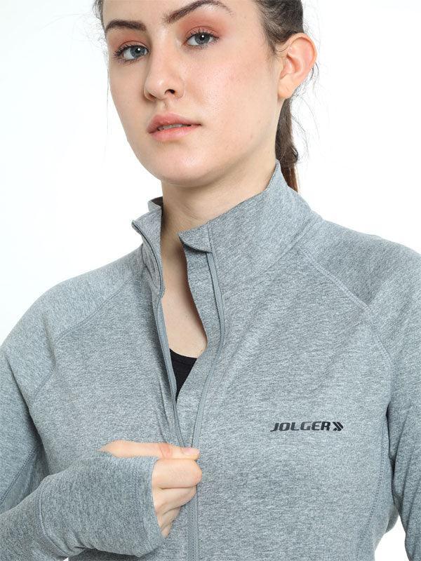 Jolger Active wear Polyester Grey Colour Stretchable Women’s Full Zip Jacket