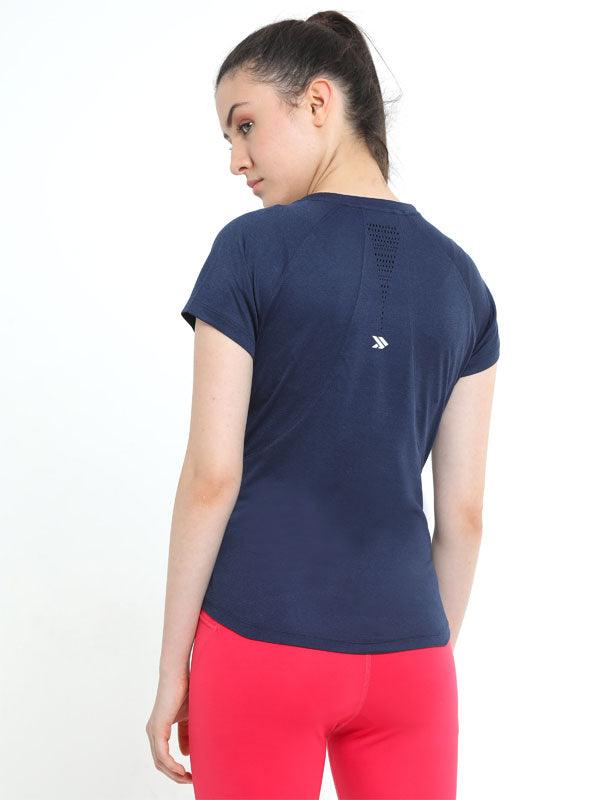 JOLGER Women's Polyester Blue colour Crew Neck T-Shirt with Perforations - www.indiancart.com.au - T-Shirt - Jolger - Jolger