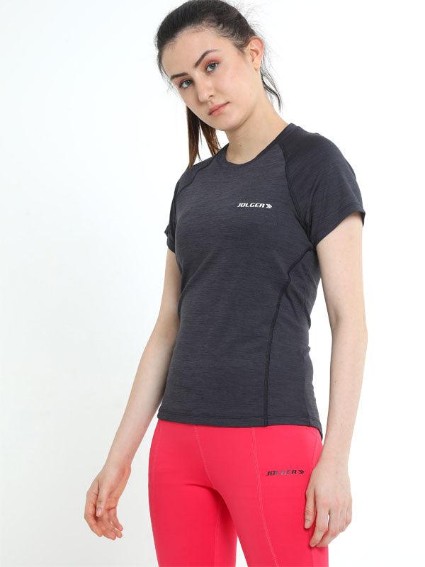 JOLGER Women's Polyester Dark Grey colour Crew Neck T-Shirt -Solid - www.indiancart.com.au - T-Shirt - Jolger - Jolger