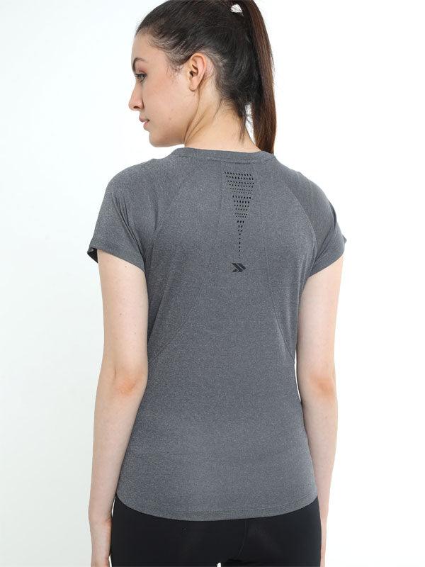 JOLGER Women's Polyester Grey colour Crew Neck T-Shirt with Perforations - www.indiancart.com.au - T-Shirt - Jolger - Jolger