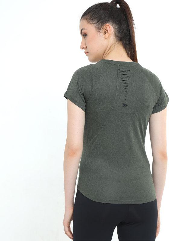 JOLGER Women's Polyester Ritzy Green colour Crew Neck T-Shirt with Perforations - www.indiancart.com.au - T-Shirt - Jolger - Jolger