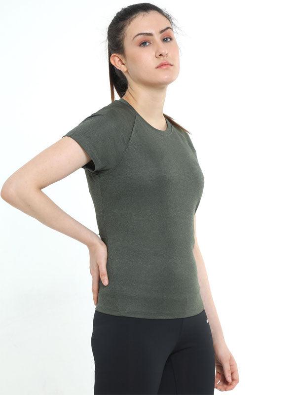 JOLGER Women's Polyester Ritzy Green colour Crew Neck T-Shirt with Perforations - www.indiancart.com.au - T-Shirt - Jolger - Jolger