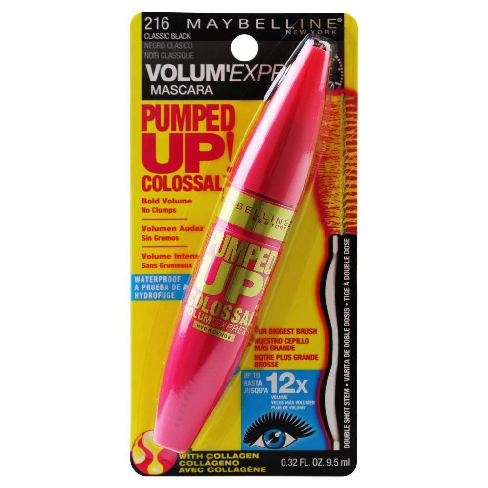 MAYBELLINE 9.5mL VOLUM' EXPRESS MASCARA PUMPED UP COLOSSAL 216 CLASSIC BLACK (CARDED) - www.indiancart.com.au - Eyeshadow - Maybelline - Maybelline