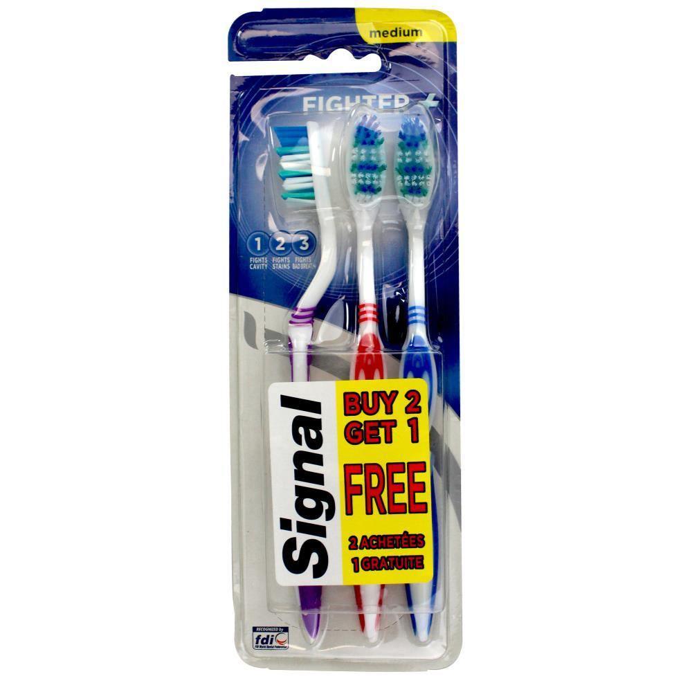 SIGNAL packet of 3 ( PK3 ) TOOTHBRUSHES FIGHTER + MEDIUM- Buy one Get One Free - www.indiancart.com.au - Mouth Care - Signal - Signal