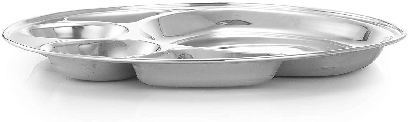 Stainless Steel Round Divided Dinner Plate 5 Sections,Steel Five Compartment Round Thali - www.indiancart.com.au - Plates - - Indian Cart